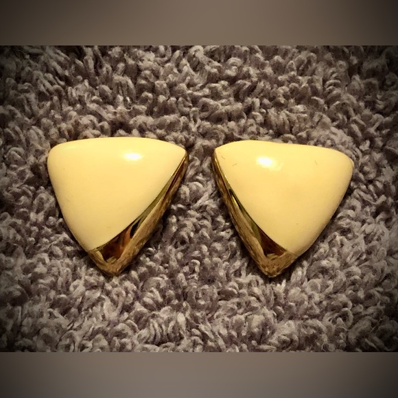 Monet Cream & Gold Toned Earrings - Picture 2 of 3